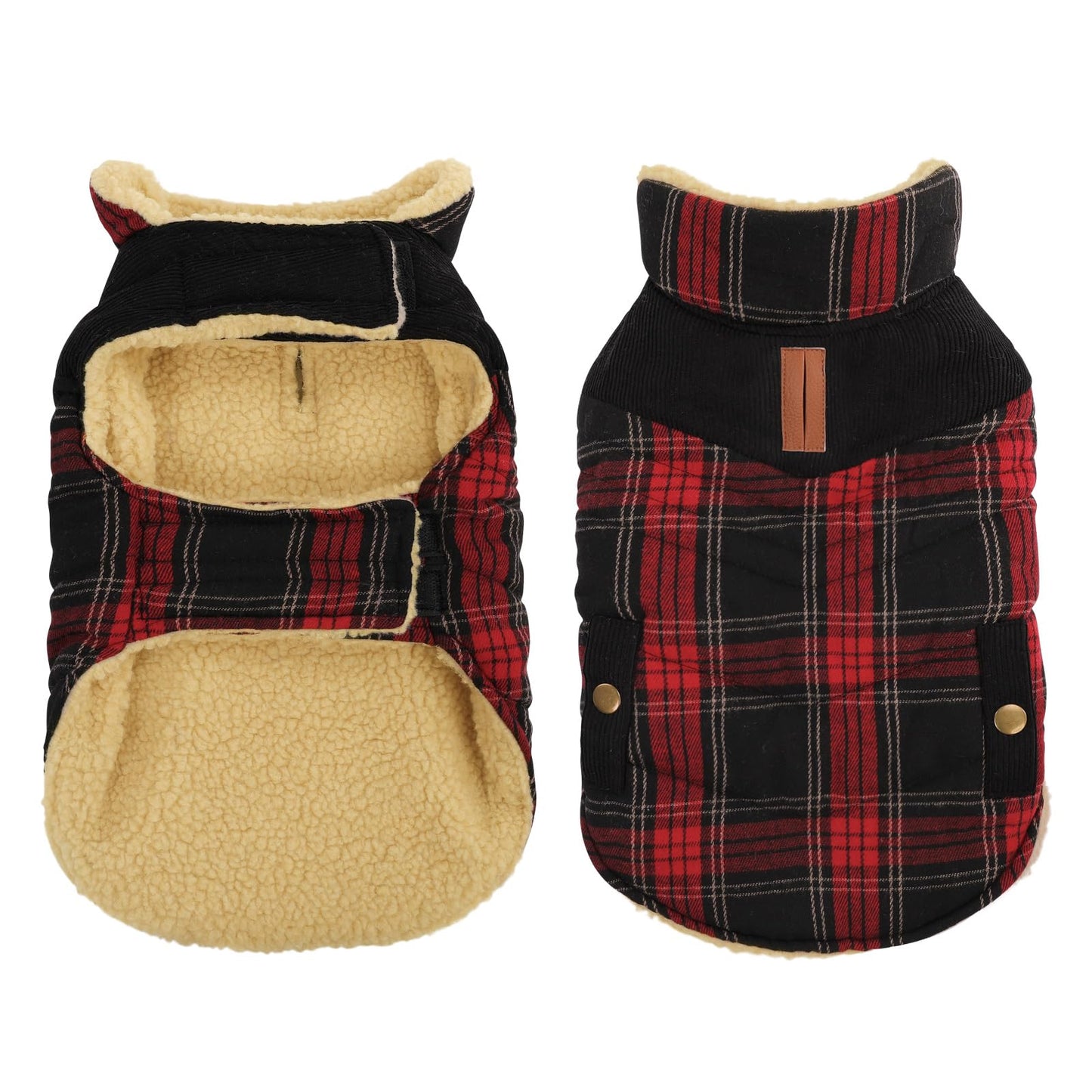 Queenmore Dog Winter Coat - Warm Quilted Plaid Jacket with Leash Hole (XS-XL)