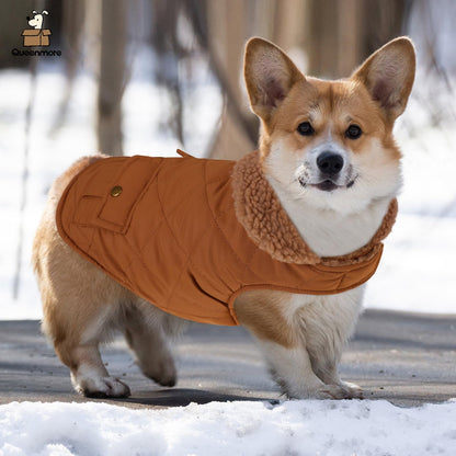 Queenmore Warm Coat for Dogs - Quilted Winter Jacket with Plush Lining & Storage Pockets (Brown, X-Large)
