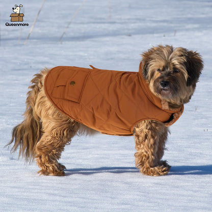 Queenmore Warm Coat for Dogs - Quilted Winter Jacket with Plush Lining & Storage Pockets (Brown, X-Large)