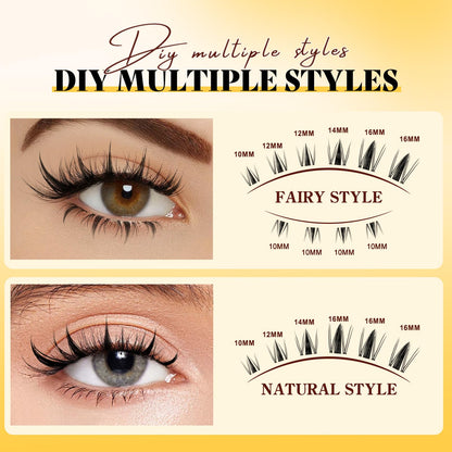QUEWEL Fairy-Lash-Clusters Kit - DIY Manga Lash Clusters (144pcs) 10-18mm with Invisible Band