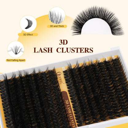 QUEWEL Lash Clusters Kit – 320Pcs 80D+100D 12-18mm DIY 3D Lash Extensions