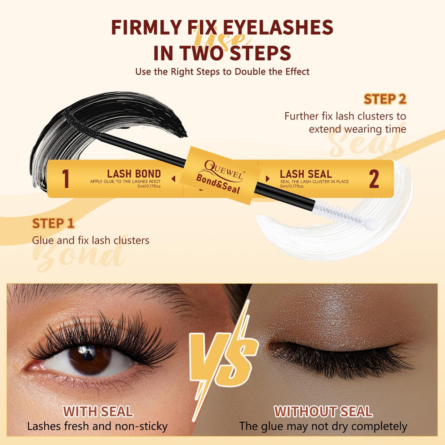 QUEWEL Lash Bond and Seal 2 in 1 Lash Cluster Glue | 10ML Waterproof Lash Bond & Seal for DIY Lash Extensions at Home