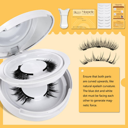 QUEWEL Magnetic Eyelashes 2-Pair Kit with Applicator — No Glue Needed, Reusable Cat-Eye Lashes