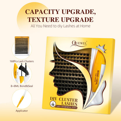 QUEWEL Lash Clusters Kit | 168 Pcs + 16ml Bond & Seal | DIY Lash Extensions at Home