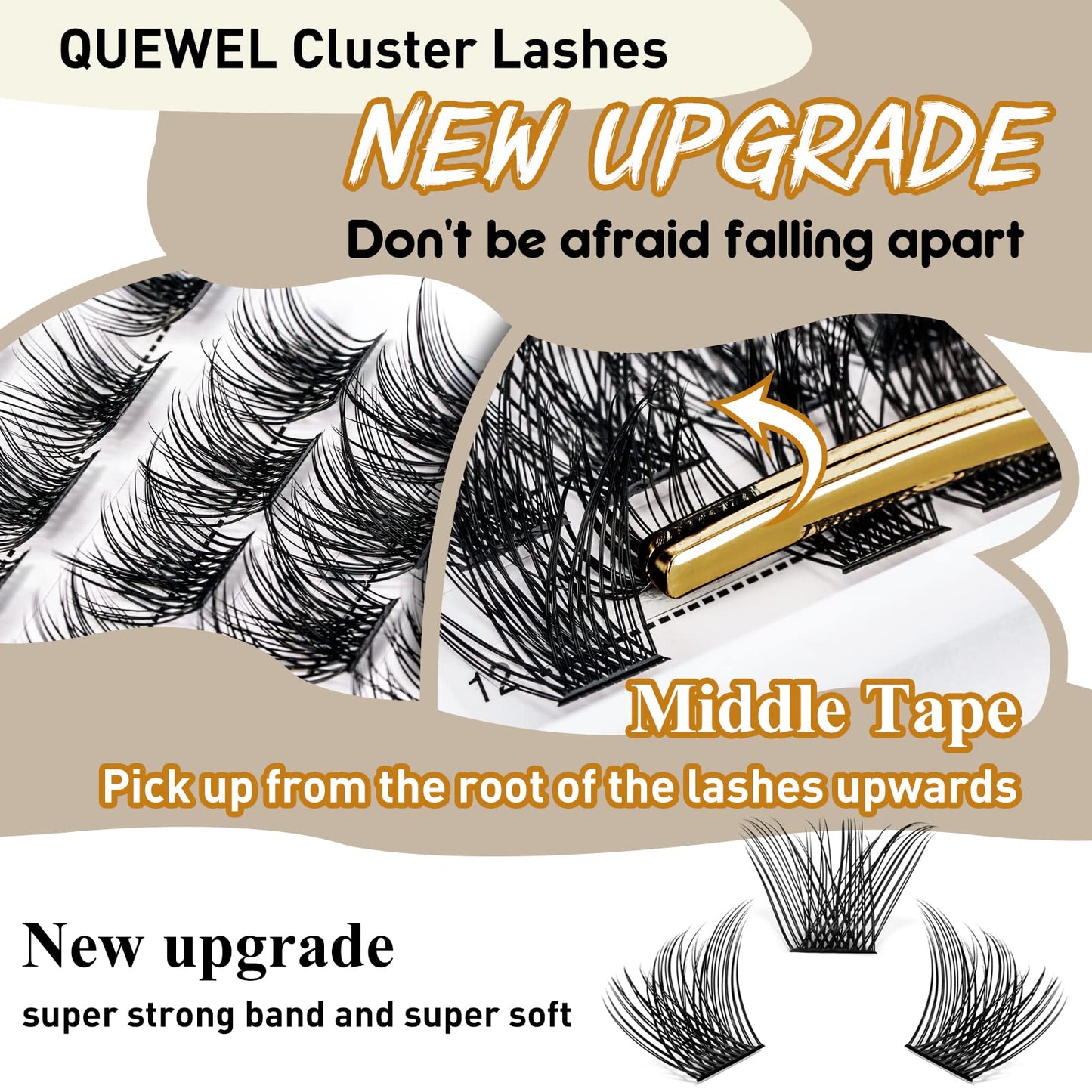 QUEWEL Cluster Lashes 144 Pcs Mega-D-MIX DIY Eyelash Extensions, C/D Curl, 8-16mm