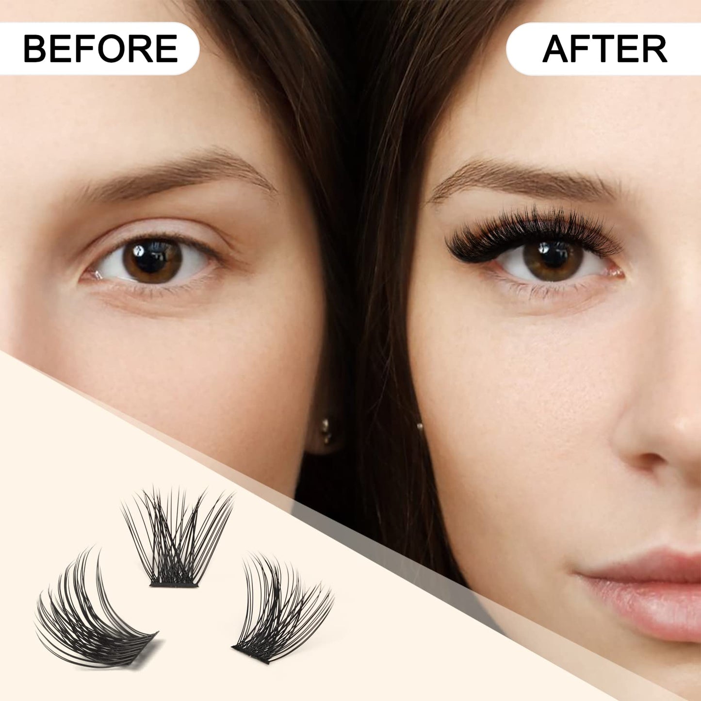 QUEWEL Cluster Lashes 144 Pcs Mega-D-MIX DIY Eyelash Extensions, C/D Curl, 8-16mm