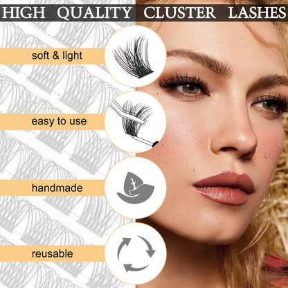 QUEWEL Cluster Lashes 144 Pcs Mega-D-MIX DIY Eyelash Extensions, C/D Curl, 8-16mm