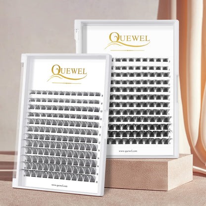 QUEWEL Cluster Lashes 144 Pcs Mega-D-MIX DIY Eyelash Extensions, C/D Curl, 8-16mm