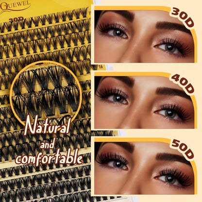 QUEWEL Lash-Clusters-Kit – 30/40/50D DIY Lash Clusters 10-16mm with Bond & Seal, Waterproof, Tweezers