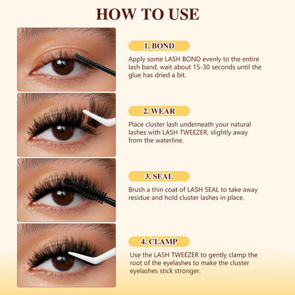 QUEWEL Lash Clusters Kit | 168 Pcs + 16ml Bond & Seal | DIY Lash Extensions at Home