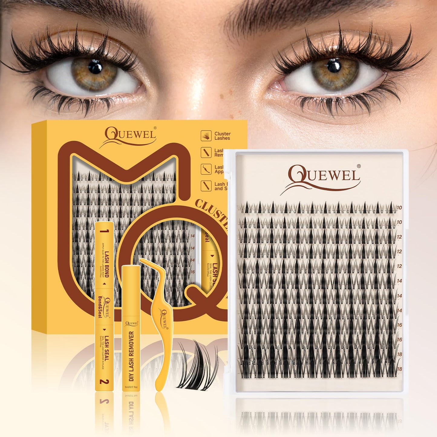 QUEWEL Fairy-Lash-Clusters Kit - DIY Manga Lash Clusters (144pcs) 10-18mm with Invisible Band