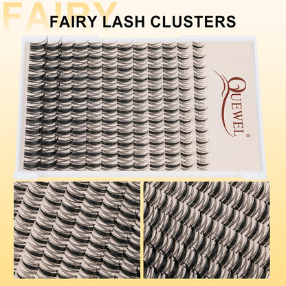 QUEWEL Fairy-Lash-Clusters Kit - DIY Manga Lash Clusters (144pcs) 10-18mm with Invisible Band
