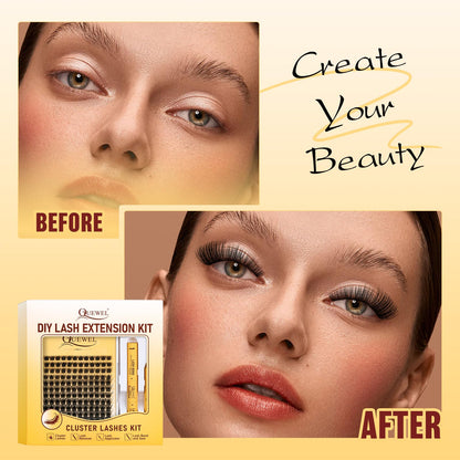 QUEWEL DIY Lash Extension Kit – 144 Lashes, Bond & Seal, Waterproof, At-Home Lash Kit