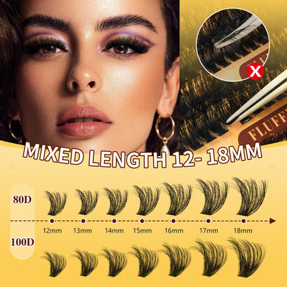 QUEWEL Lash Clusters Kit – 320Pcs 80D+100D 12-18mm DIY 3D Lash Extensions
