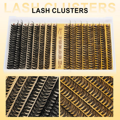QUEWEL Lash Clusters Kit – 320 Pcs 30D/40D Wispy Lash Extensions for DIY Styling