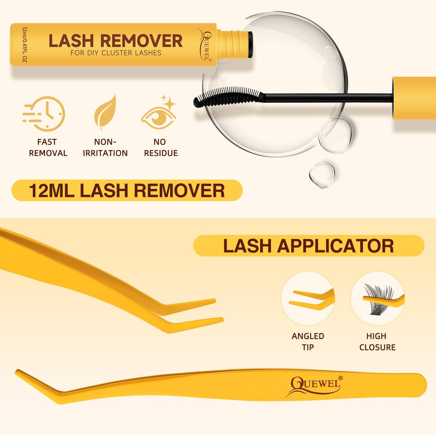 QUEWEL Lash Clusters Kit – DIY 156-Piece Lash Extensions Set (10–18mm) with Bond & Seal, Remover & Tools
