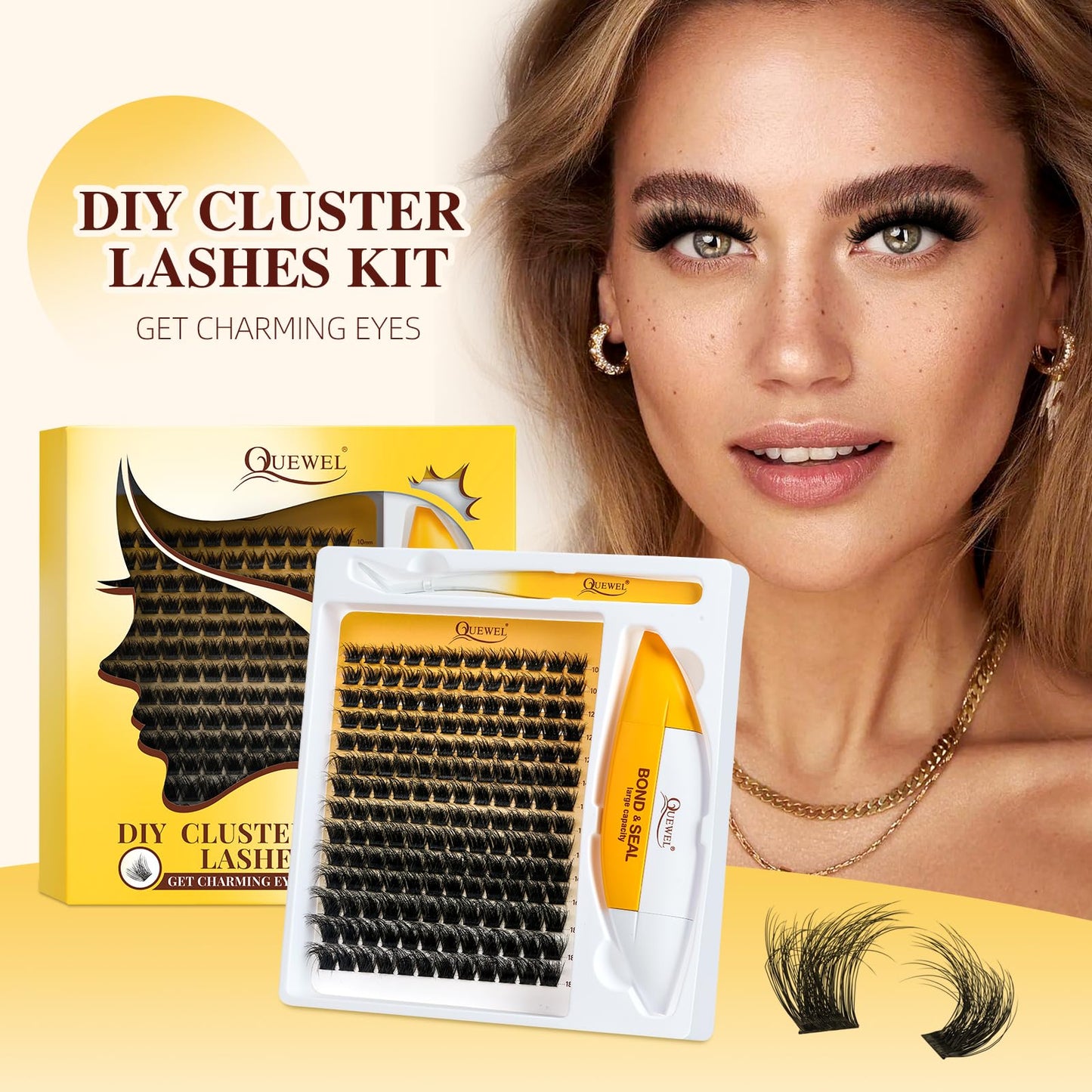 QUEWEL Lash Clusters Kit | 168 Pcs + 16ml Bond & Seal | DIY Lash Extensions at Home