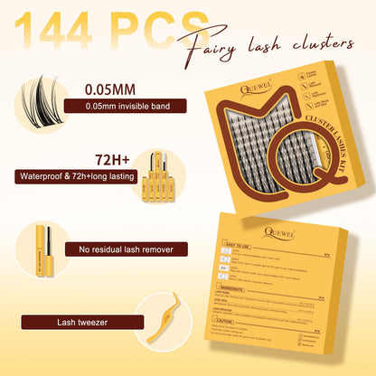 QUEWEL Fairy-Lash-Clusters Kit - DIY Manga Lash Clusters (144pcs) 10-18mm with Invisible Band