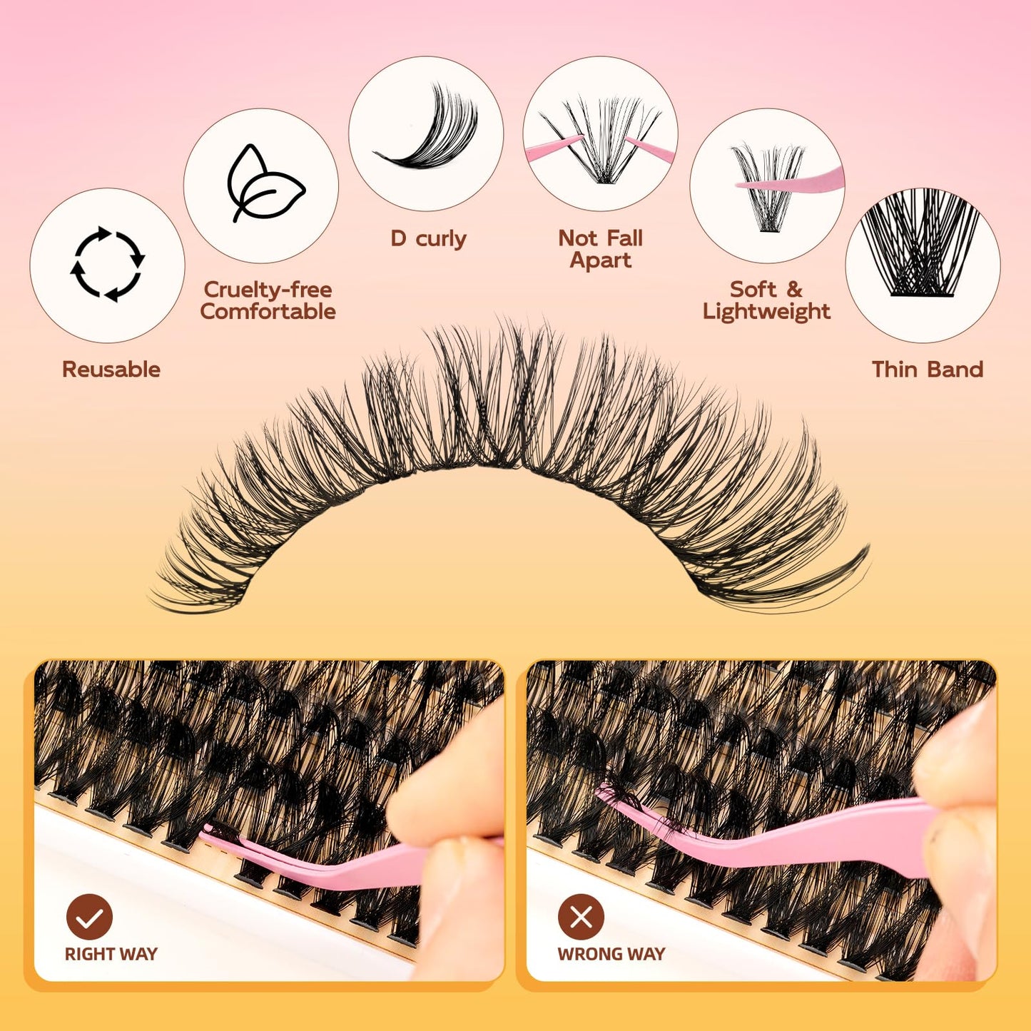 QUEWEL Lash Clusters Kit - DIY Lash Extensions 30D+40D (12-18mm) with Bond & Seal