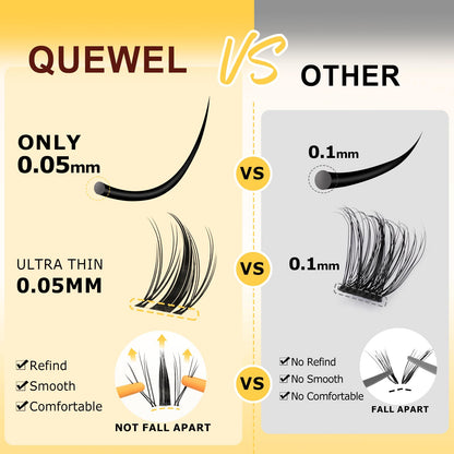 QUEWEL Fairy-Lash-Clusters Kit - DIY Manga Lash Clusters (144pcs) 10-18mm with Invisible Band