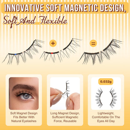 QUEWEL Magnetic Eyelashes with Applicator – No Glue Needed, Reusable, Beginner-Friendly (Soft-Magnetic-B)