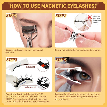 QUEWEL Magnetic Eyelashes 2-Pair Kit with Applicator — No Glue Needed, Reusable Cat-Eye Lashes
