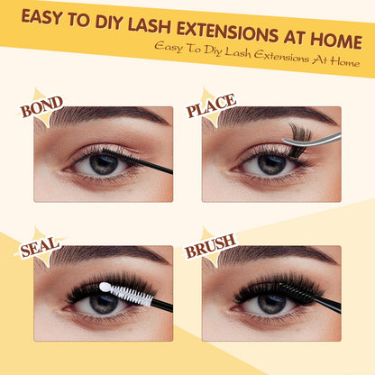 QUEWEL DIY Lash Extension Kit | 300 Pcs Cluster Lashes 10-20mm | Waterproof Lash Bond & Seal