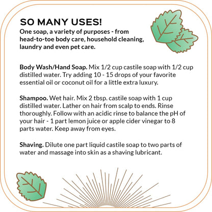 Quinn's Pure Castile Organic Liquid Soap, Peppermint, 32 oz | Multi-Purpose, Vegan & Biodegradable
