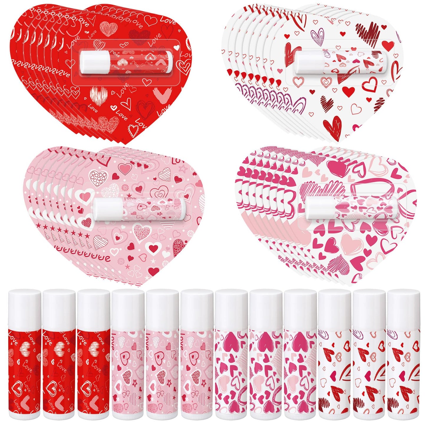 Qunclay 24-Piece Valentine Lip Balm Set — Heart-Shaped, Travel-Size Moisturizing Balms