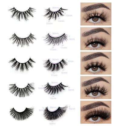 QUNETY Wholesale Mixed Lashes Pack | 3D Faux Mink, 100 Pairs, 5 Styles, Cotton Band, Reusable