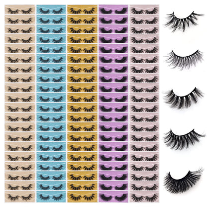 QUNETY Wholesale Mixed Lashes Pack | 3D Faux Mink, 100 Pairs, 5 Styles, Cotton Band, Reusable