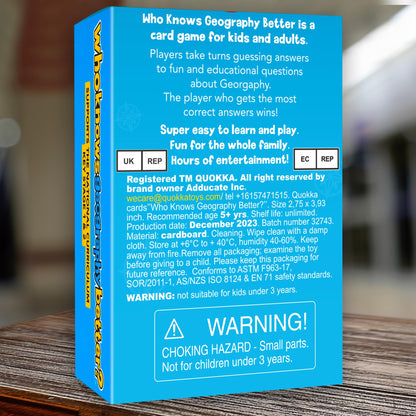 QUOKKA Who Knows Better? Geography Family Card Trivia Game | Fun Learning for All Ages