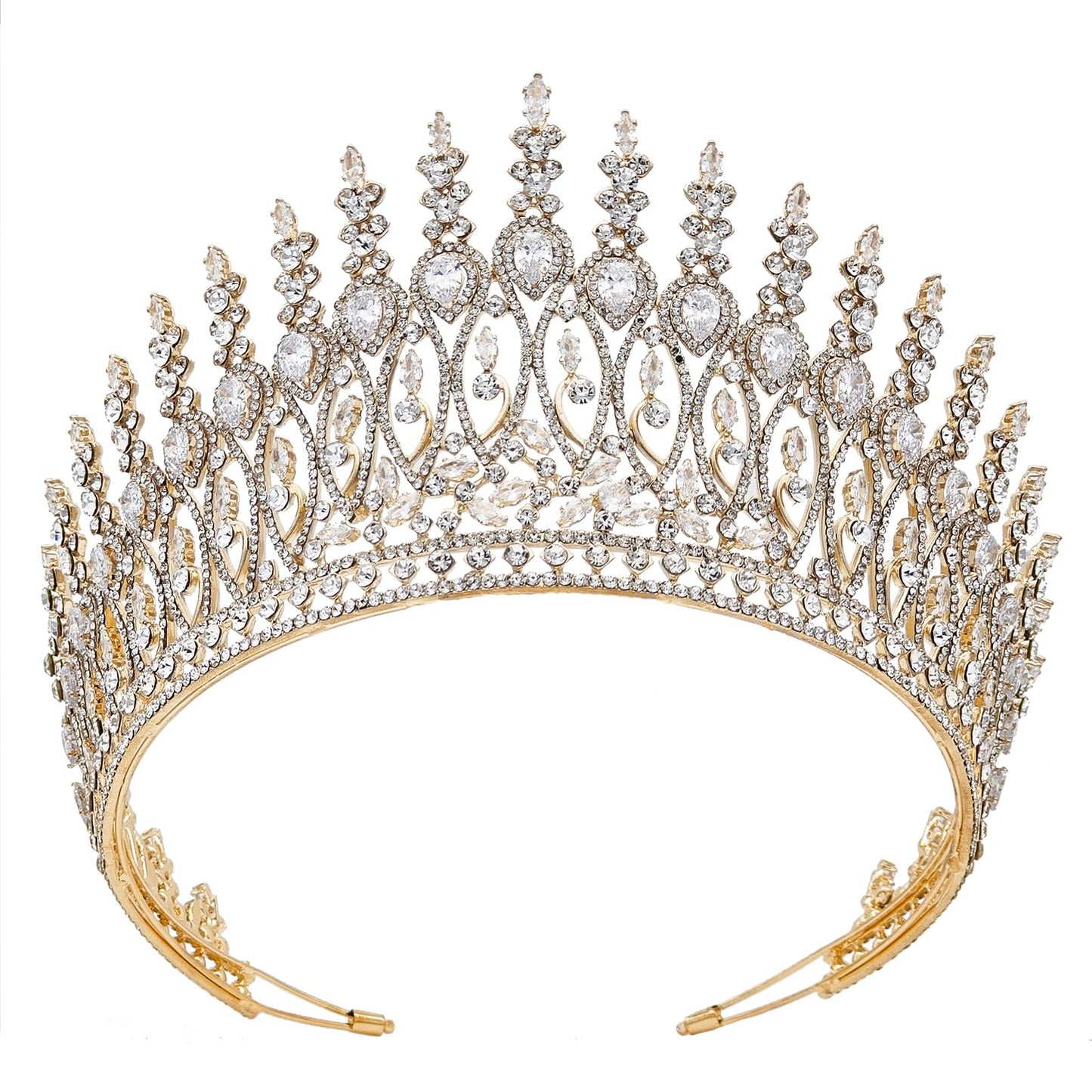 QXMYOO Zircon Crown for Women – Large Gold Tiara for Pageants, Weddings & Quinceañeras