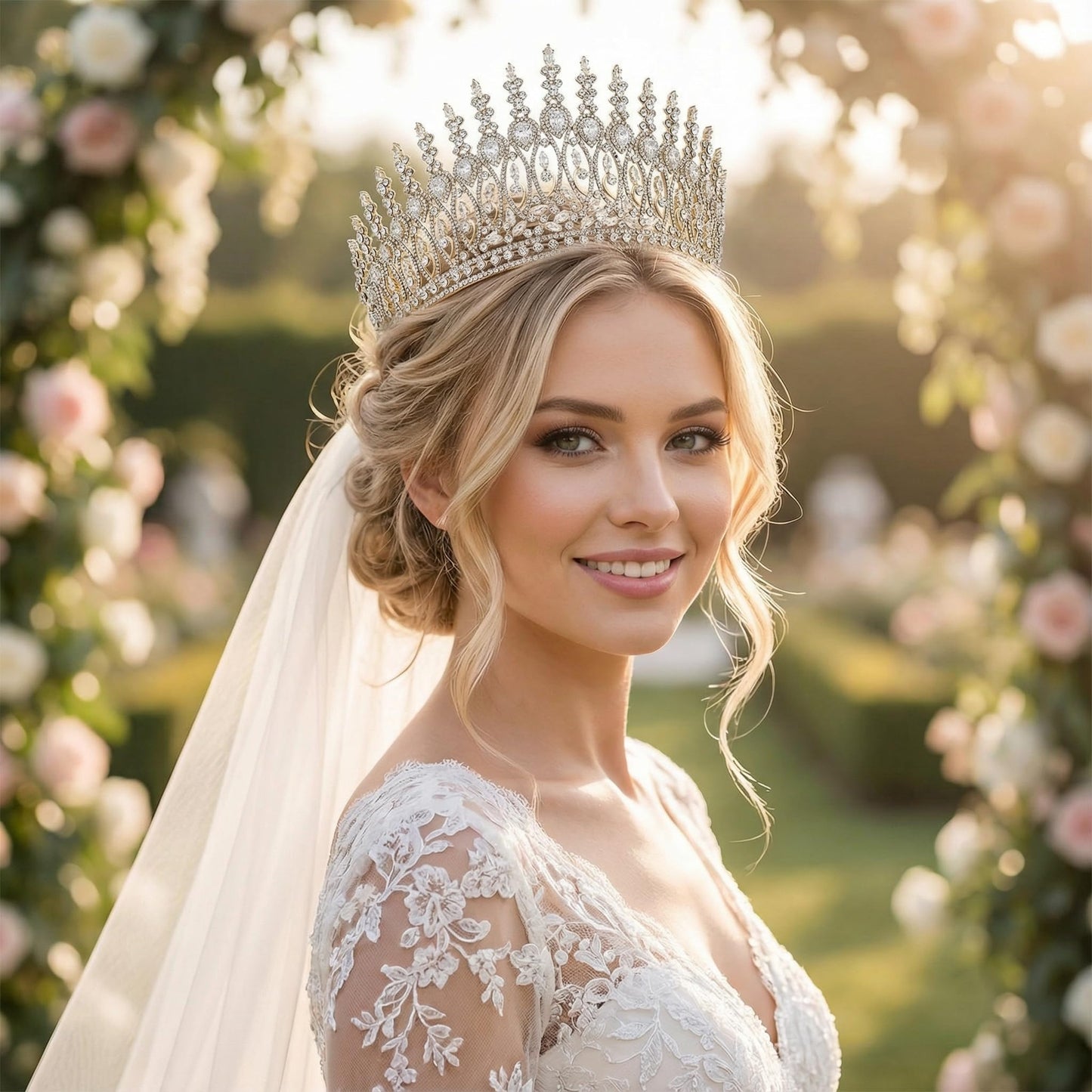 QXMYOO Zircon Crown for Women – Large Gold Tiara for Pageants, Weddings & Quinceañeras