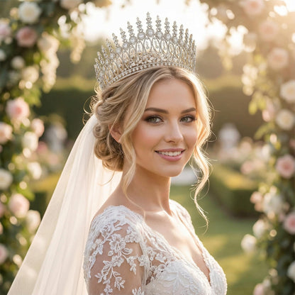 QXMYOO Zircon Crown for Women – Large Gold Tiara for Pageants, Weddings & Quinceañeras