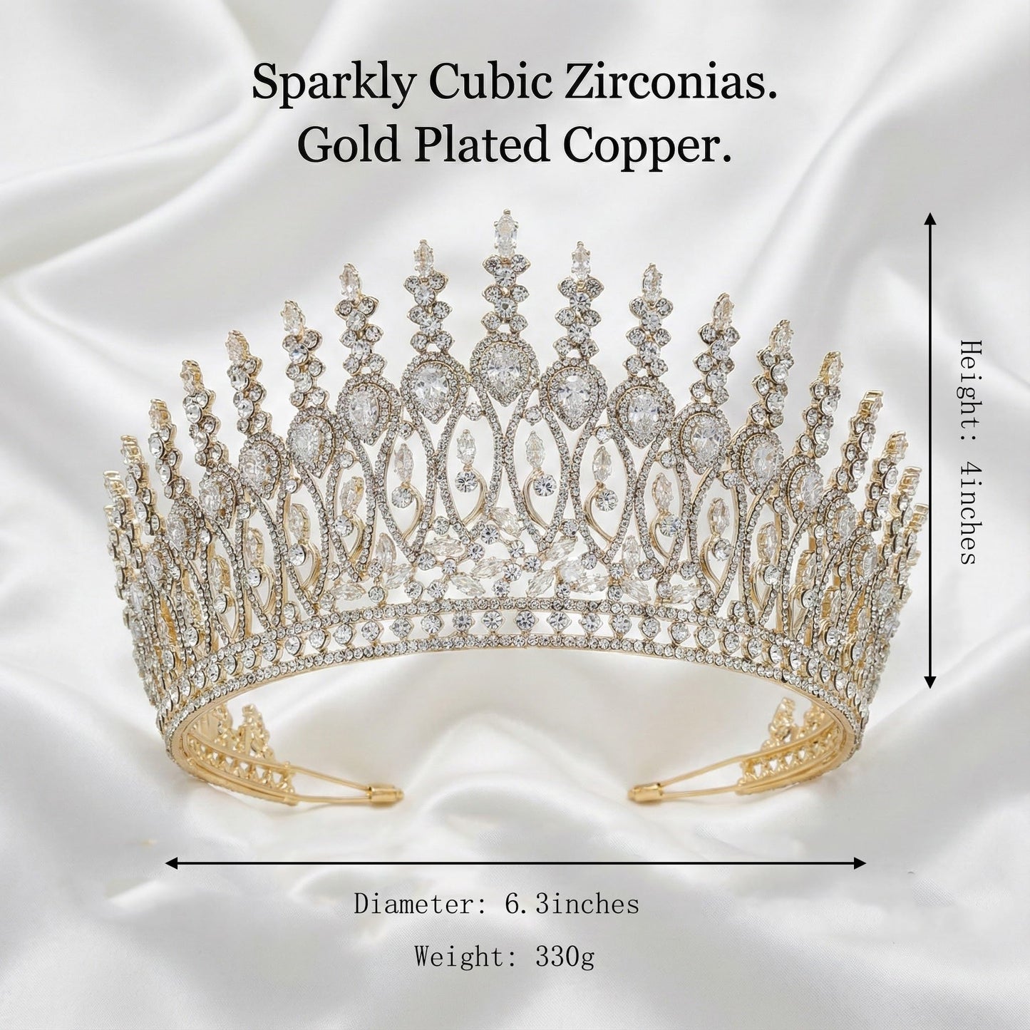 QXMYOO Zircon Crown for Women – Large Gold Tiara for Pageants, Weddings & Quinceañeras