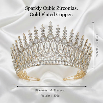 QXMYOO Zircon Crown for Women – Large Gold Tiara for Pageants, Weddings & Quinceañeras