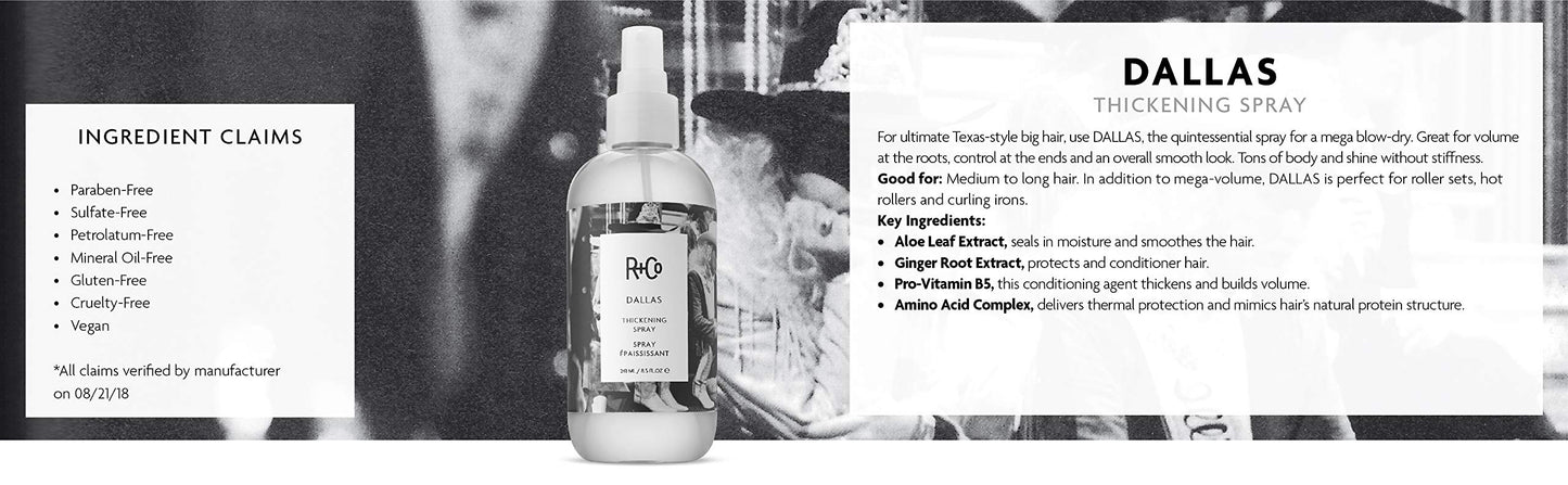 R+Co Dallas Hair Thickening Spray | Volumizing & Texturizing for All Lengths | 8.5 oz
