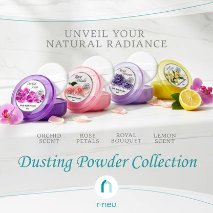 R-NEU Body Powder for Women with Puff — 100% Talc-Free, Luminous Lemon Scent, 2-Pack, 5oz Each