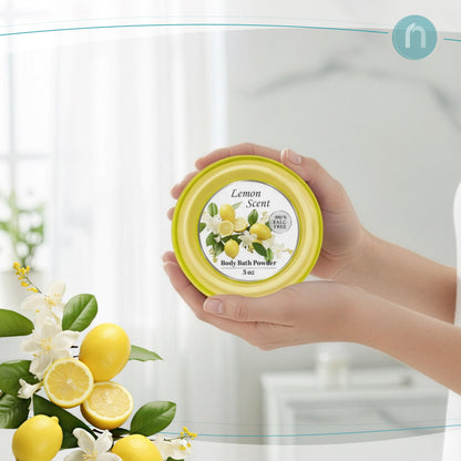R-NEU Body Powder for Women with Puff — 100% Talc-Free, Luminous Lemon Scent, 2-Pack, 5oz Each