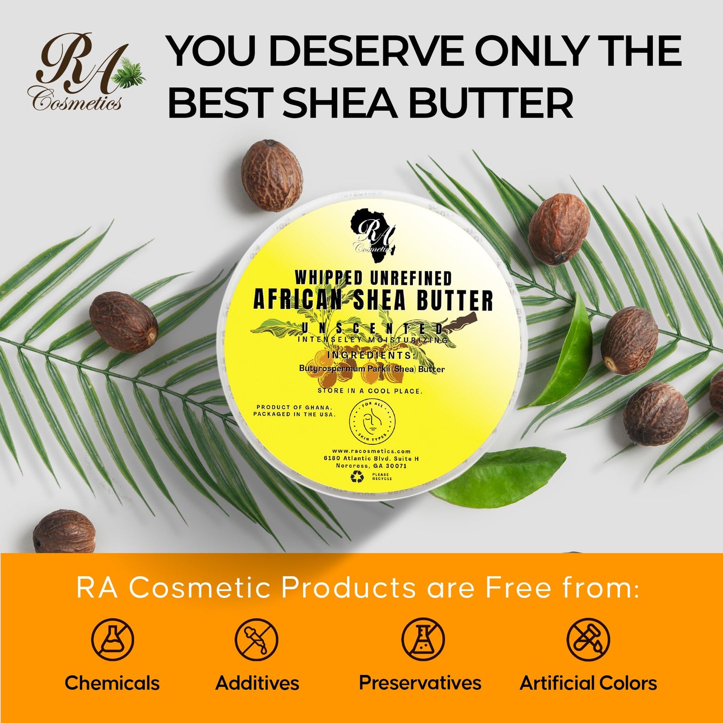 RA Cosmetics Pure Shea Butter, Unscented - 12oz | 100% Pure African Shea Butter for Skin, Hair & Lips