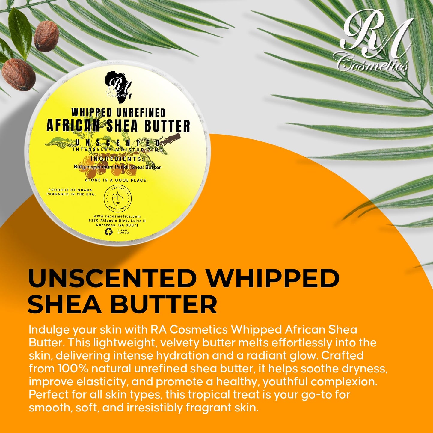 RA Cosmetics Pure Shea Butter, Unscented - 12oz | 100% Pure African Shea Butter for Skin, Hair & Lips