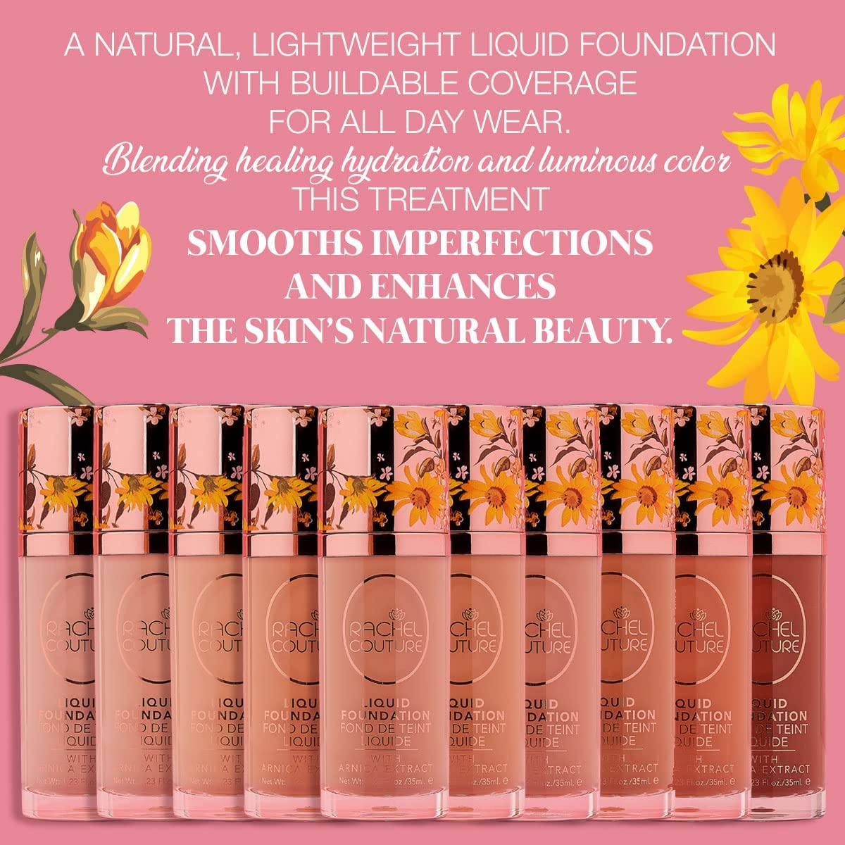 Rachel Couture Lightweight Foundation with Buildable Coverage & Matte Finish | Vegan & Cruelty-Free | Arnica Extract Infusion - 1.18 Fl Oz - Dune