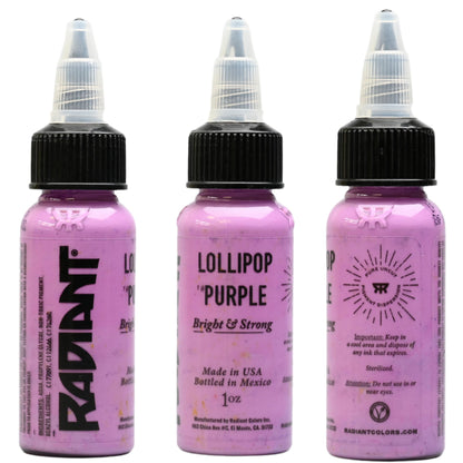 Radiant Colors Lollipop Purple Tattoo Ink – 1oz Bottle for Vivid Color Tattooing and Shading