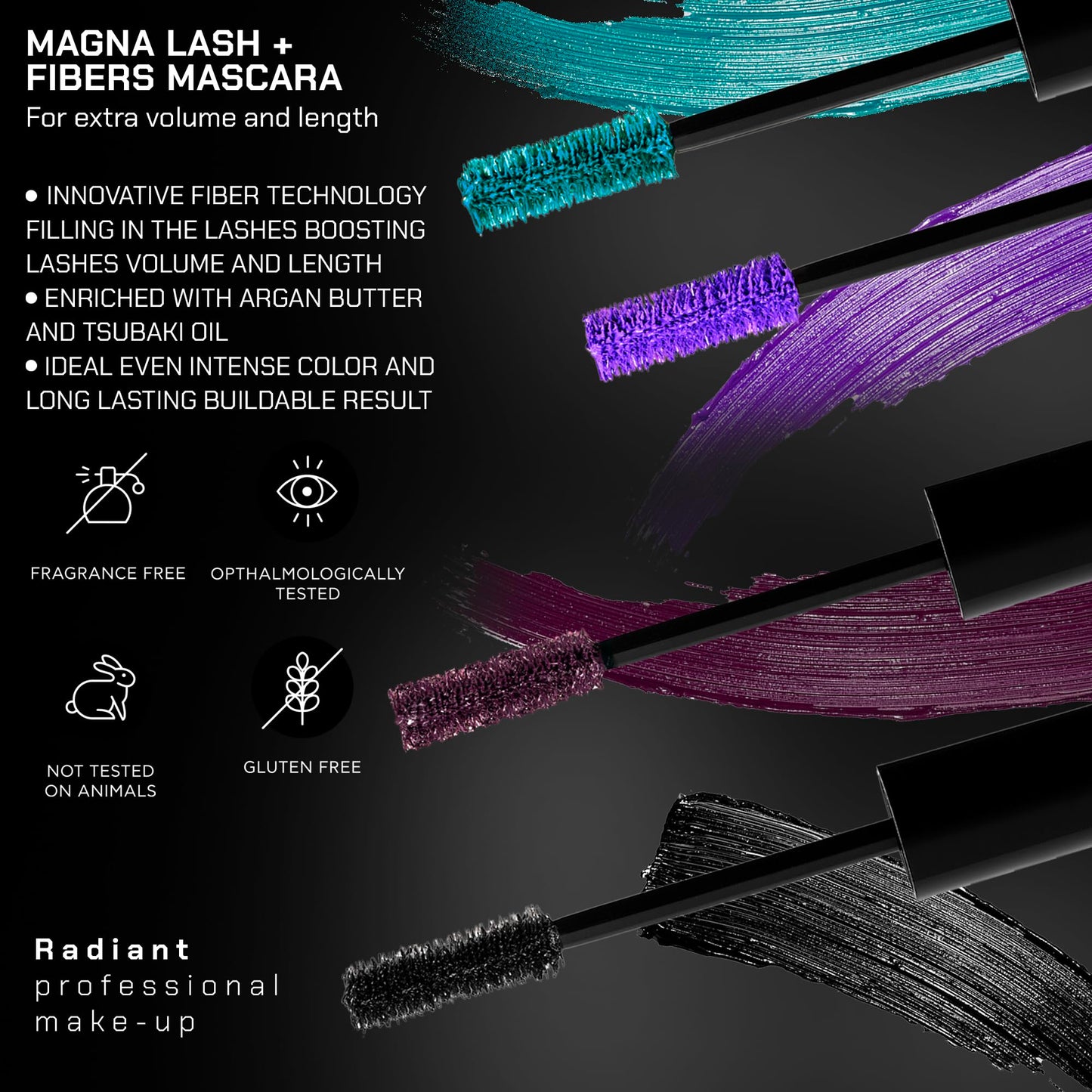 Radiant Professional Lengthening Mascara – Fiber Lash, Smudge-Proof, Eggplant (0.43 oz)