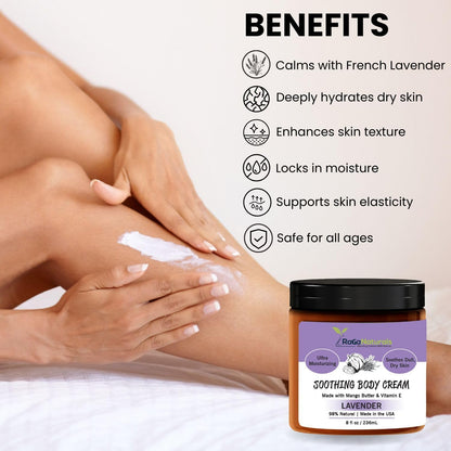 RaGaNaturals Calming Lavender Hand & Body Cream – All-Natural, Vegan, 8 oz
