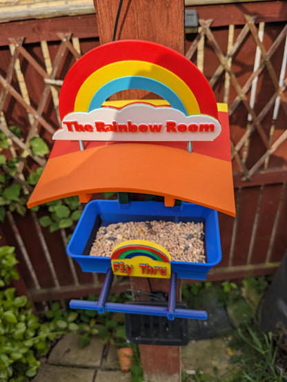 Rainbow Garden Bird Feeding Station - Garden bird seed feeder - quirky outdoor Decor - Wild Bird Food table - sparrow blue tit blackbird