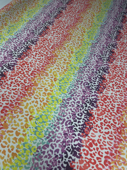 Rainbow Leopard Print Lycra Stretch Fabric by the Metre