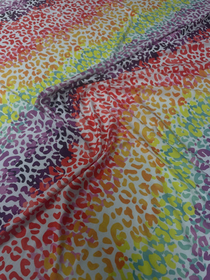 Rainbow Leopard Print Lycra Stretch Fabric by the Metre