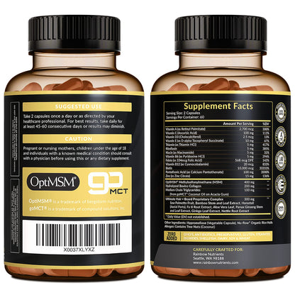 Rainbow Nutrients Hair + Beard Growth Vitamins for Men – Biotin 10,000 mcg, Collagen, Patented OptiMSM®, goMCT®, Saw Palmetto | 60 Day Supply